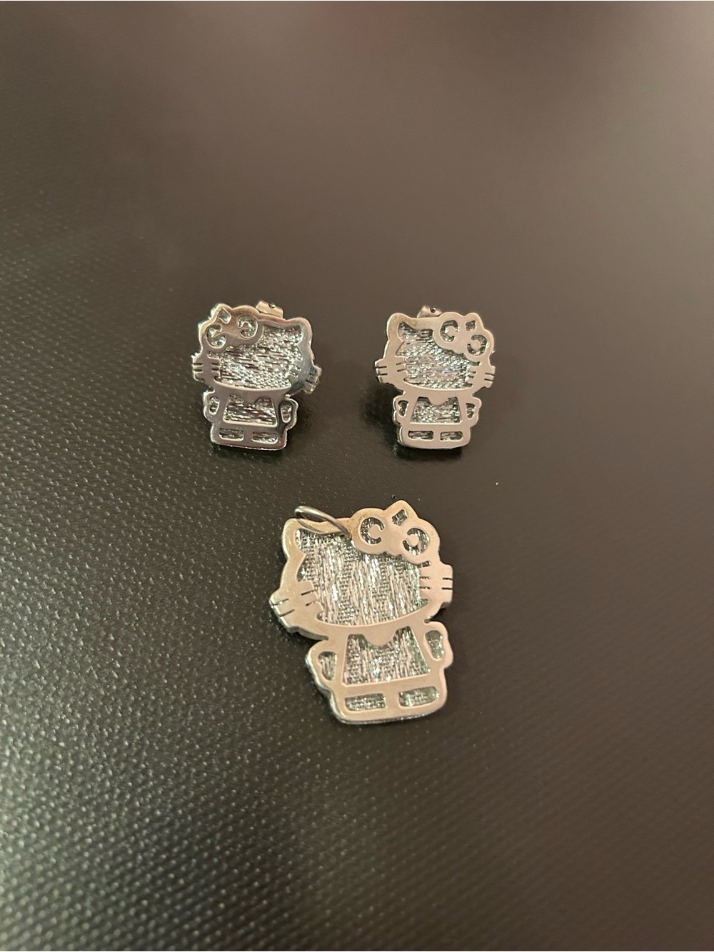 Hello Kitty Silver Tone Stud Earrings and Charm Set